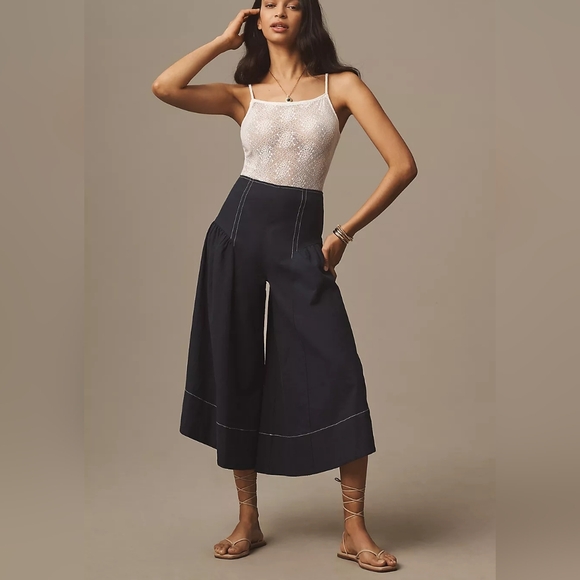 Anthropologie Pants - Anthropologie Anthropologie Linen Extended Waist Pants Navy Blue